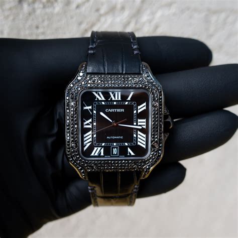 cartier all black|Cartier black diamond watch.